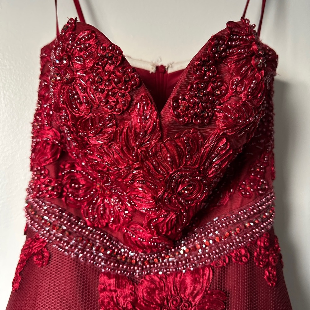 Jovani Couture Hand-Beaded Hand-Embroidered Red Sweetheart Ballgown